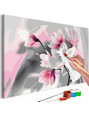 Tableau à peindre soi-même peinture par numéros motif Magnolia (fond gris) 60x40 cm TPN110107 JUSQU'A -70%! 