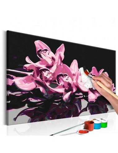 Tableau à peindre par soi-même - Orchidée rose (fond noir) 60x40 cm TPN110122 en stock