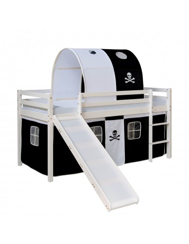 Lit mezzanine pour enfant avec sommier toboggan tunnel rideau modèle noir pirate 90x200 cm LIT06196 Les êtres humains sont 