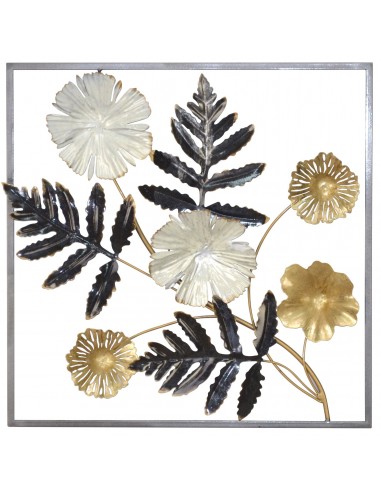 Décoration murale motif feuille & fleur en métal blanc noir et or 50x5x50 cm DEC05078 de la marque