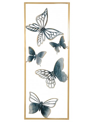 Décoration murale a suspendre motif papillon métal bleu/or 28,5x4x74,5 cm DEC05081 les ctes