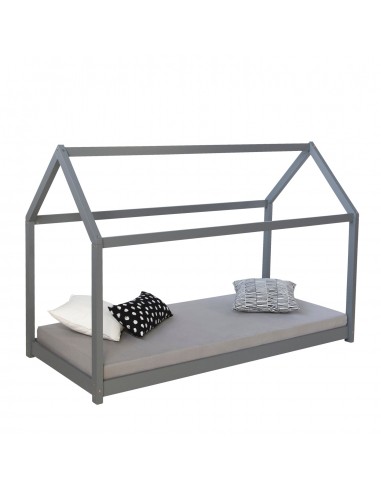 Lit cabane pour enfant en forme de maison en bois gris avec sommier à lattes 80x160 cm LIT06197 france