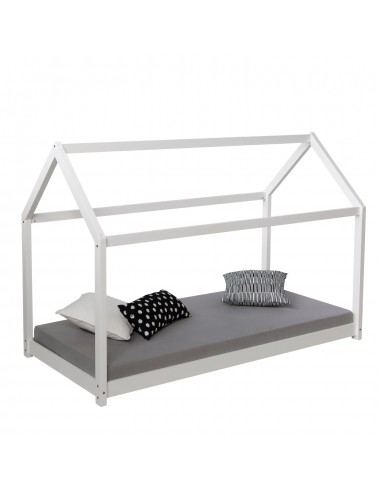 Lit cabane pour enfant en forme de maison en bois blanc avec sommier à lattes 80x160 cm LIT06198 Véritable concentré