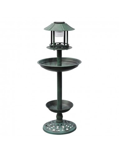 Baignoire mangeoire fontaine bain d'oiseaux verte avec lampe solaire 39x39x97 cm DEC020796 pas cher chine