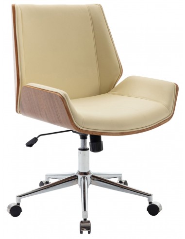 Fauteuil chaise de bureau avec roulettes synthétique crème et bois noyer hauteur réglable BUR10447 l'achat 