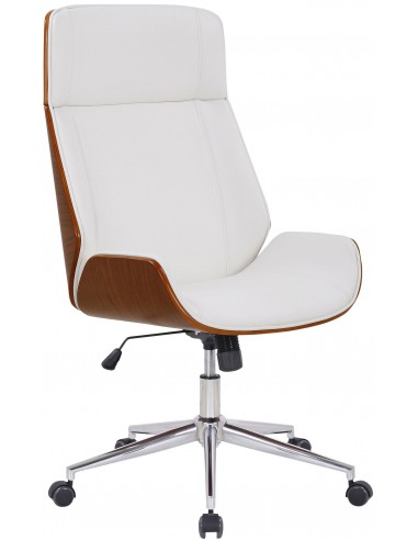 Fauteuil de bureau dossier haut avec roulettes synthétique blanc et bois noyer hauteur réglable BUR10455 hantent personnes