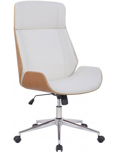 Fauteuil de bureau dossier haut avec roulettes synthétique blanc et bois clair hauteur réglable BUR10459 les ligaments