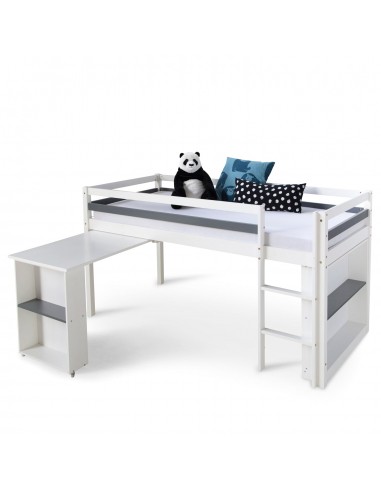 Lit mezzanine mi-hauteur pour enfant 90x200cm avec rangement bureau extensible et sommier LIT06199 en stock