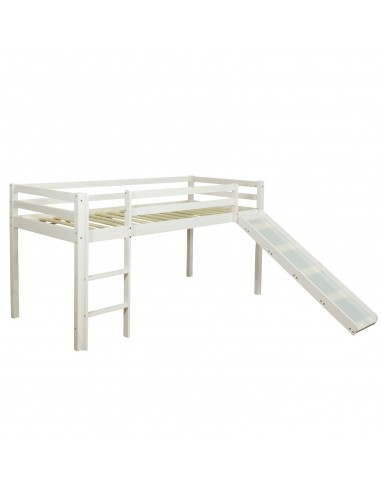 Lit mezzanine mi-hauteur 90x200cm avec échelle toboggan en bois laqué blanc LIT06200 destockage