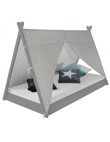 Lit pour enfant tipi tente indienne 90 x 200 cm en bois gris avec tissu et sommier LIT06202 shop