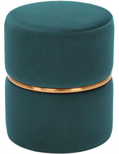 Tabouret rembourré rond pouf collier métallique doré en tissu velours bleu pétrole TABO09064 suggérées chez