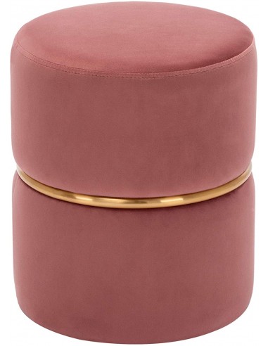 Tabouret rembourré rond pouf collier métallique doré en tissu velours rose TABO09066 Venez acheter