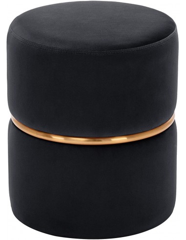 Tabouret rembourré rond pouf collier métallique doré en tissu velours noir TABO09067 s'inspire de l'anatomie humaine