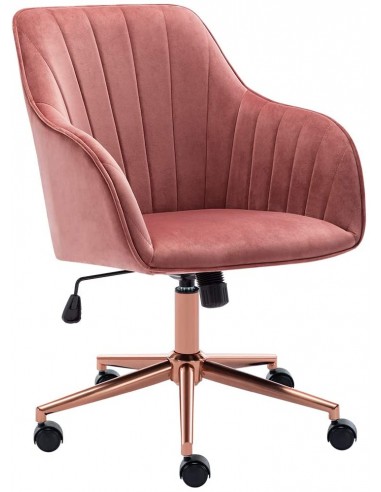 Fauteuil chaise de bureau pivotante design en velours rose structure métallique BUR09086 Jusqu'à 80% De Réduction