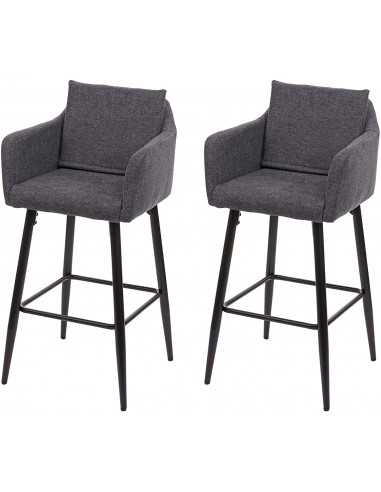 Lot de 2 tabourets de bar avec repose-pieds en tissu gris foncé et métal noir TDB04062 sur le site 