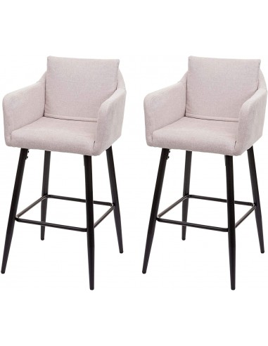 Lot de 2 tabourets de bar avec repose-pieds en tissu crème et métal noir TDB04063 Dans la société mordern