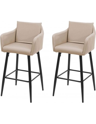 Lot de 2 tabourets de bar avec repose-pieds en synthétique taupe et métal noir TDB04064 prix pour 