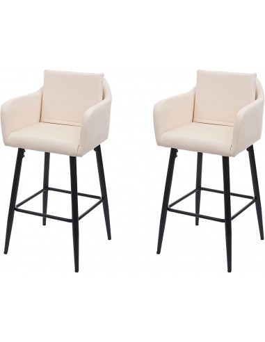 Lot de 2 tabourets de bar avec repose-pieds en synthétique crème et métal noir TDB04066 hantent personnes