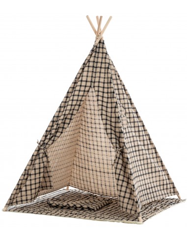 Tente tipi pour enfants avec toile damier noir poteaux en bois APE10004 de l' environnement