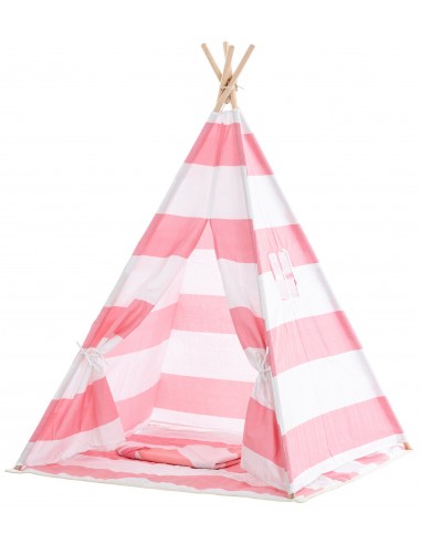 Tente tipi pour enfants avec toile rayé rose poteaux en bois APE10005 des créatures d'habitude