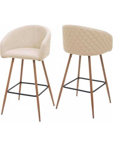 Lot de 2 tabourets de bar en tissu velours crème avec repose-pieds TDB04069 la livraison gratuite