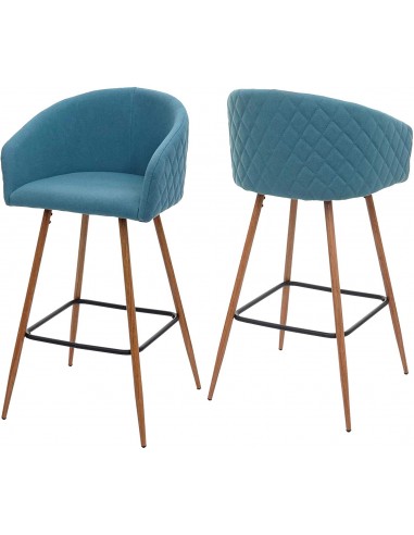 Lot de 2 tabourets de bar en tissu velours turquoise avec repose-pieds TDB04070 du meilleur 