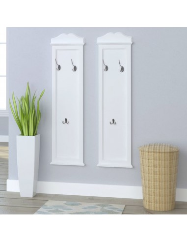 Lot de 2 portemanteaux muraux en MDF Blanc DEC024185 pas cher 