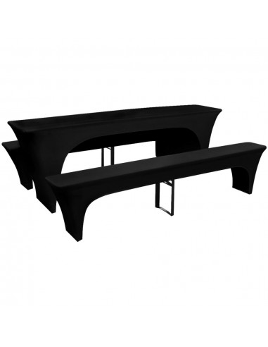 3 housses pour table et bancs de bière Extensible Noir 220 x 70 x 80cm DEC022298 2024