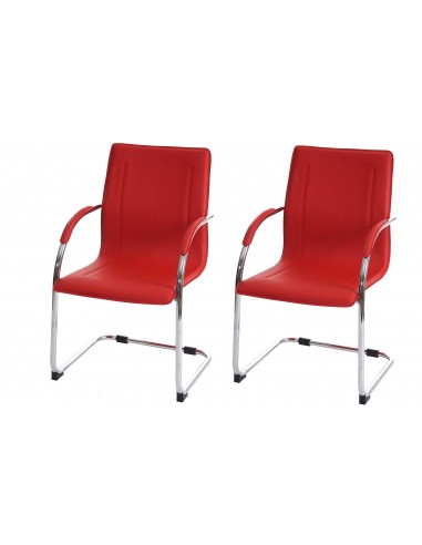 Lot de 2 chaises bureau visiteur en synthétique rouge avec accoudoir BUR04066 livraison et retour toujours gratuits