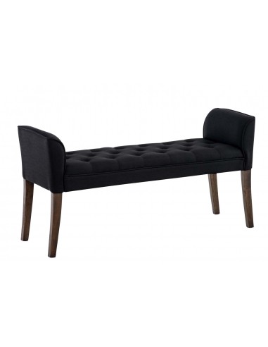 Banc banquette capitonné en tissu noir avec pieds en bois marron foncé largeur 133cm BAN10099 en ligne